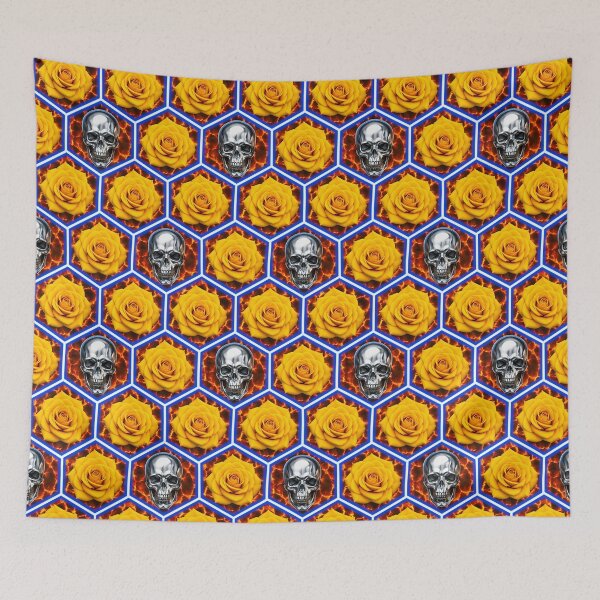 Item preview, Chrome Skulls and Yellow Roses Cyberpunk Fire Pattern designed and sold by Aimaniia666.