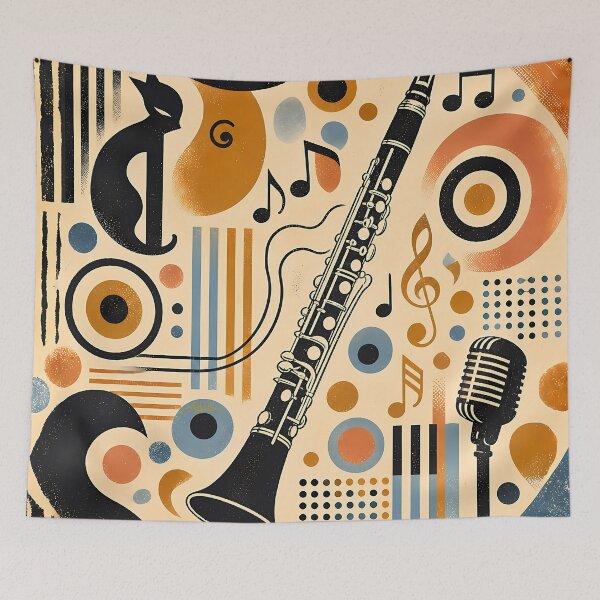 Item preview, Mid Century Modern Jazz Clarinet Minimalist Art designed and sold by Lee Hiller Designs.