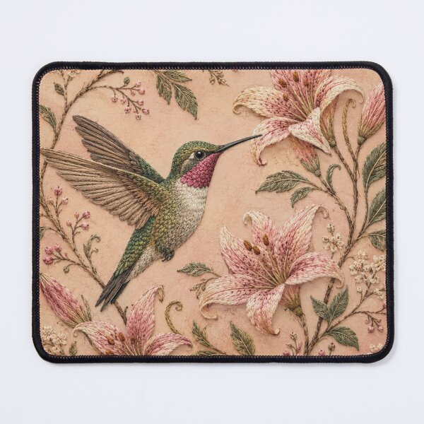 Item preview, Vintage Hummingbird Botanical Art, Faux Embroidery designed and sold by HavuNordicShop.