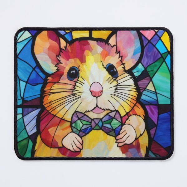 Item preview, Cute Hamster Stained Glass Portrait with Colorful Bow Tie designed and sold by pinkal.