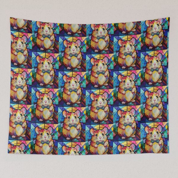 Item preview, Cute Hamster Stained Glass Portrait with Colorful Bow Tie designed and sold by pinkal.