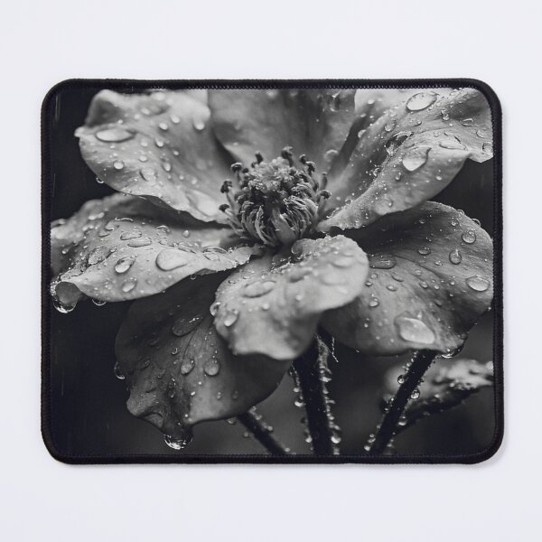 Item preview, Black and White Flower in Rain | Monochrome Floral Wall Art designed and sold by WitchyBotanicaArt.