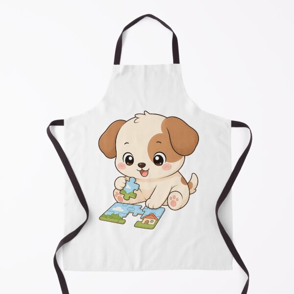 Artikelvorschau, Cute Puppy Solving Jigsaw Puzzle Cartoon Dog Design entworfen und verkauft von Seculinator.