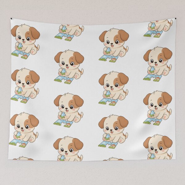Item preview, Cute Puppy Solving Jigsaw Puzzle Cartoon Dog Design designed and sold by Seculinator.