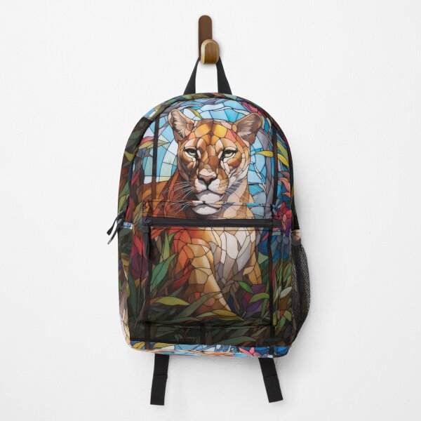 Item preview, Puma Stained Glass Portrait Surrounded by Tropical Flowers designed and sold by pinkal.