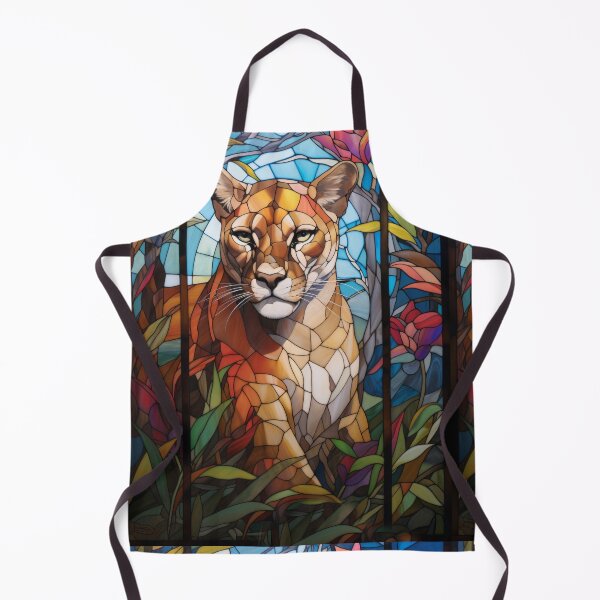 Item preview, Puma Stained Glass Portrait Surrounded by Tropical Flowers designed and sold by pinkal.