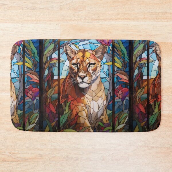 Item preview, Puma Stained Glass Portrait Surrounded by Tropical Flowers designed and sold by pinkal.