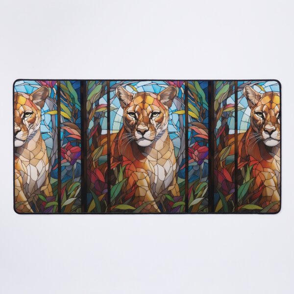 Item preview, Puma Stained Glass Portrait Surrounded by Tropical Flowers designed and sold by pinkal.
