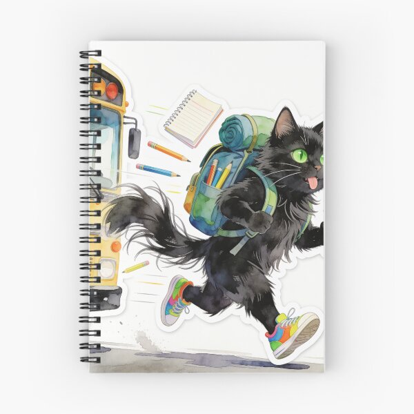 Item preview, Black Cat with Green Eyes Running to School with Coffee designed and sold by OksArtStudio.