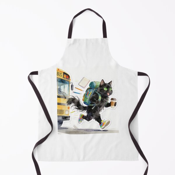 Item preview, Black Cat with Green Eyes Running to School with Coffee designed and sold by OksArtStudio.