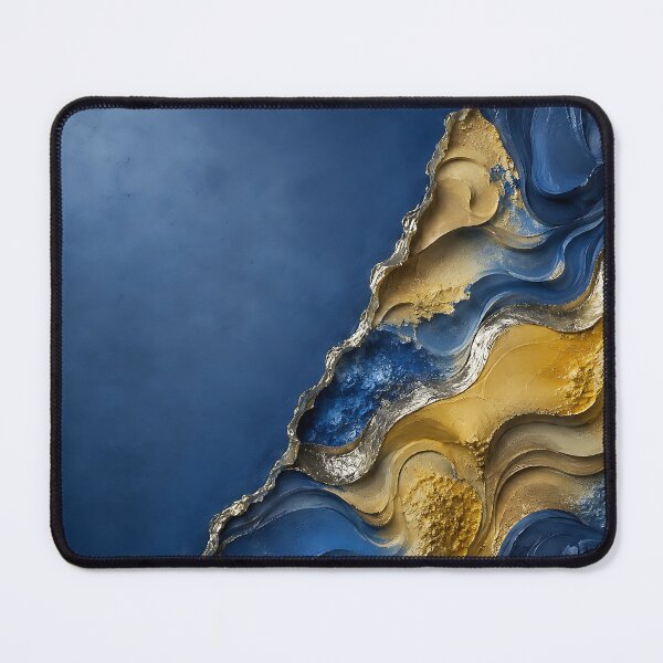 Item preview, Abstract Blue and Gold Textured Wave Painting designed and sold by Aureva Arts Shop.