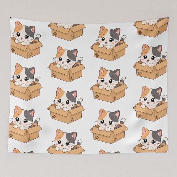 Item preview, Cute Kitten Sitting in Cardboard Box Cartoon Design designed and sold by Seculinator.