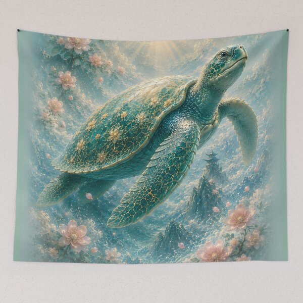Item preview, Sea Turtle with Sakura Blossoms | Coastal Marine Wildlife Art designed and sold by ManJiangHong.