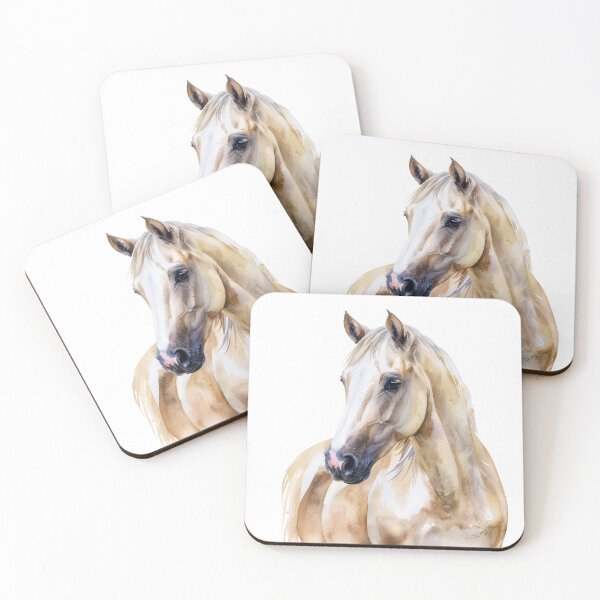Item preview, Cream Palomino Horse Watercolor Portrait Illustration designed and sold by Rutvain.