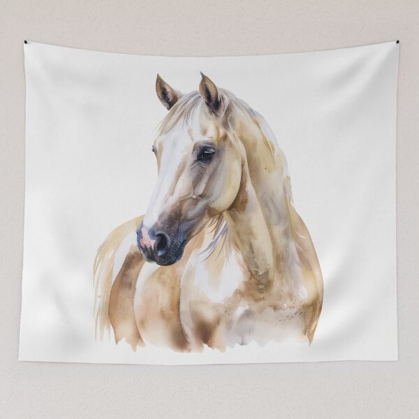 Aperçu de l'œuvre Illustration aquarelle d'un cheval Palomino crème créée et vendue par Rutvain.