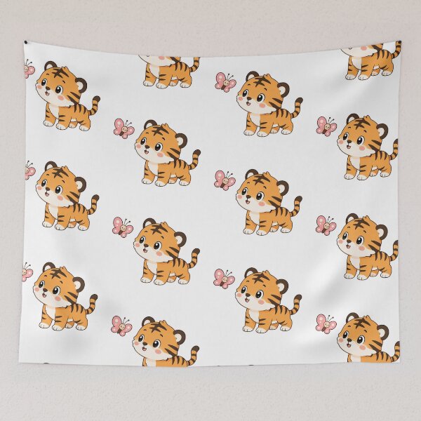 Item preview, Cute Tiger Watching Butterfly Cartoon Animal Design designed and sold by Seculinator.