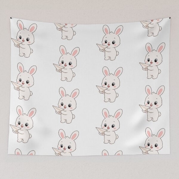 Item preview, Cute Bunny Holding Paper Airplane Cartoon Rabbit Design designed and sold by Seculinator.