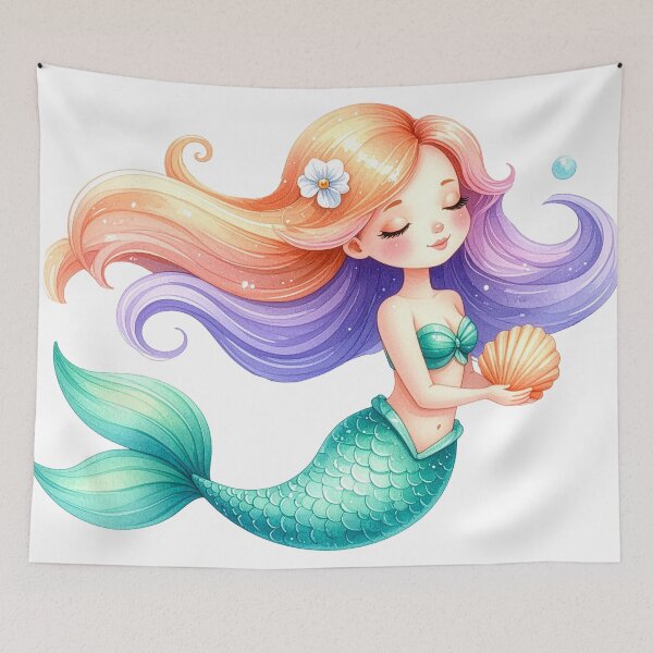 Item preview, Cute Mermaid Holding Seashell Fantasy Illustration designed and sold by Rutvain.