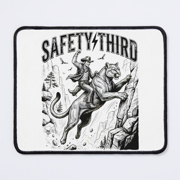 Item preview, Safety Third - Cowboy Riding a Mountain Lion Wild West Humor designed and sold by BumbleBloom7.