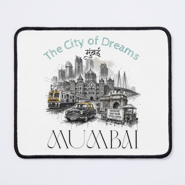 Item preview, Mumbai – The City of Dreams | Taj Mahal Palace, CSMT, Sea Link & Vintage Taxi Graphic T-Shirt | India Travel Streetwear ver 15 designed and sold by mndesignworx.