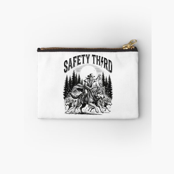 Item preview, Safety Third - Cowboy Riding Wolf Pack Night Wilderness Humor designed and sold by BumbleBloom7.