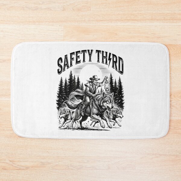 Item preview, Safety Third - Cowboy Riding Wolf Pack Night Wilderness Humor designed and sold by BumbleBloom7.