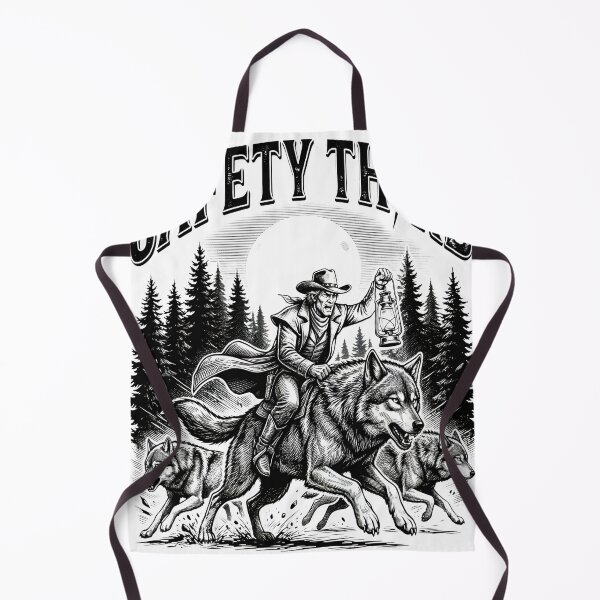 Item preview, Safety Third - Cowboy Riding Wolf Pack Night Wilderness Humor designed and sold by BumbleBloom7.