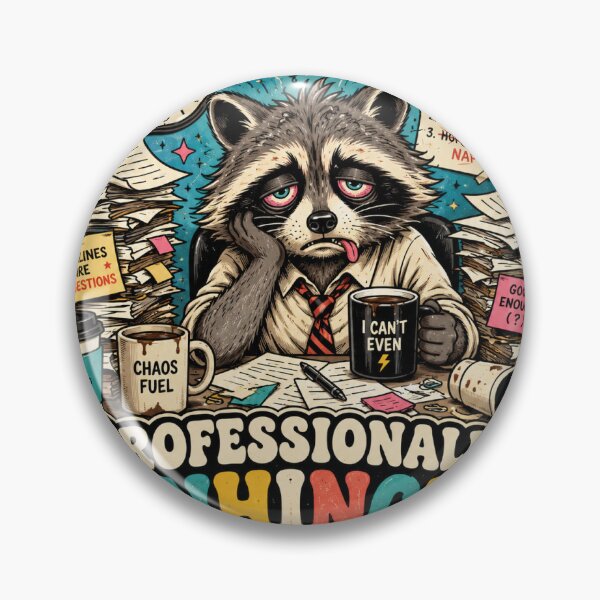 Item preview, Professionally Unhinged Raccoon Funny Vintage Badge Sticker designed and sold by RedRubyBubble.