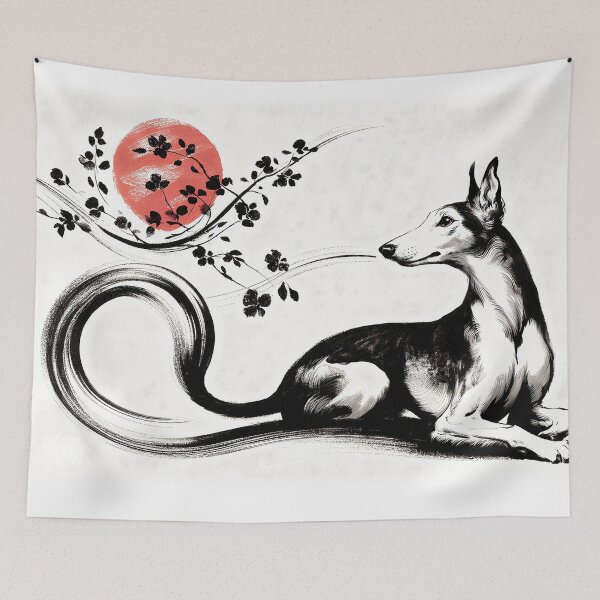 Item preview, GALAGO - Ukiyo-e Suibokuga Greyhounds - Crimson Wind designed and sold by GALOGO – Art for Sighthounds & Animal Welfare.