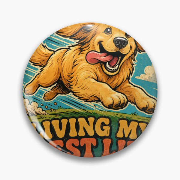 Item preview, Living My Best Life Dog Funny Vintage Badge Sticker designed and sold by RedRubyBubble.
