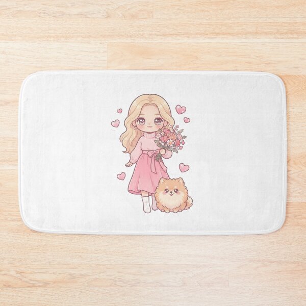 Item preview, Cute Blonde Girl with Flowers and Fluffy Puppy | Kawaii Pastel Coquette Aesthetic Illustration designed and sold by SimonFernando.