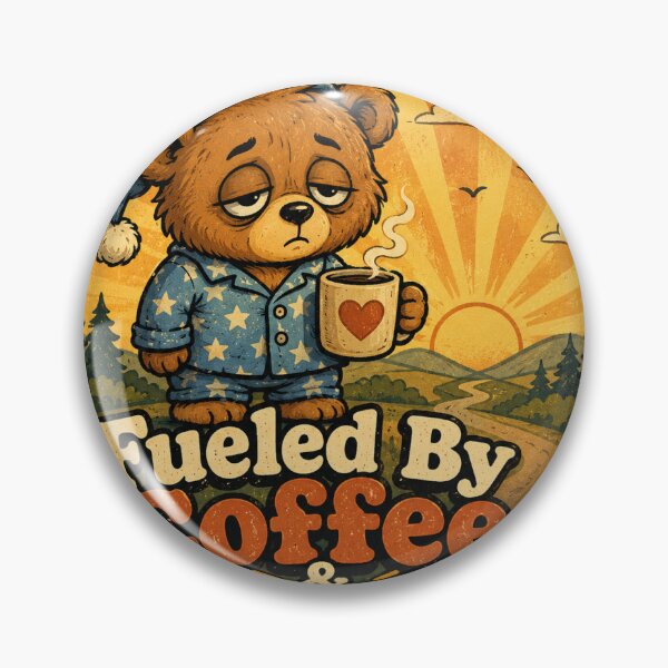 Item preview, Fueled by Coffee Bear Funny Vintage Badge Sticker designed and sold by RedRubyBubble.