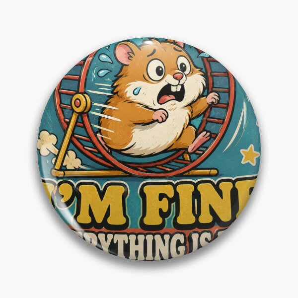 Item preview, I'm Fine Everything Is Fine Hamster Funny Vintage Badge Sticker designed and sold by RedRubyBubble.