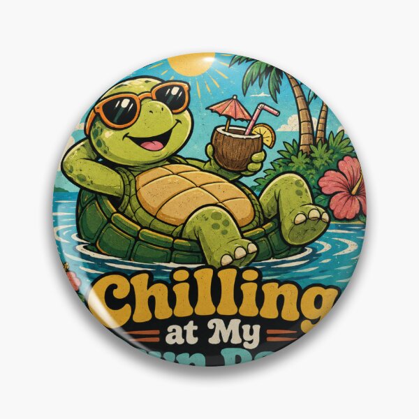 Item preview, Chilling at My Own Pace Turtle Funny Vintage Badge Sticker designed and sold by RedRubyBubble.