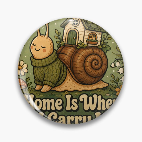 Item preview, Home Is Where I Carry It Snail Cute Vintage Badge Sticker designed and sold by RedRubyBubble.