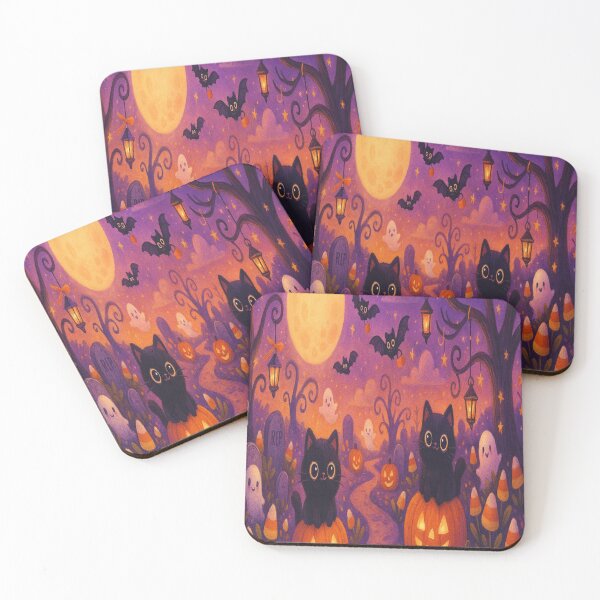 Item preview, Whimsical Black Cats Halloween Pumpkin Night designed and sold by Naynners Designs.