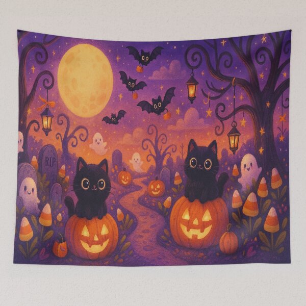 Item preview, Whimsical Black Cats Halloween Pumpkin Night designed and sold by Naynners Designs.