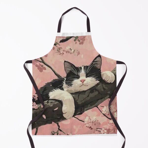 Item preview, Sleeping Black and White Cat on Cherry Blossom Tree designed and sold by A touch of creativity.