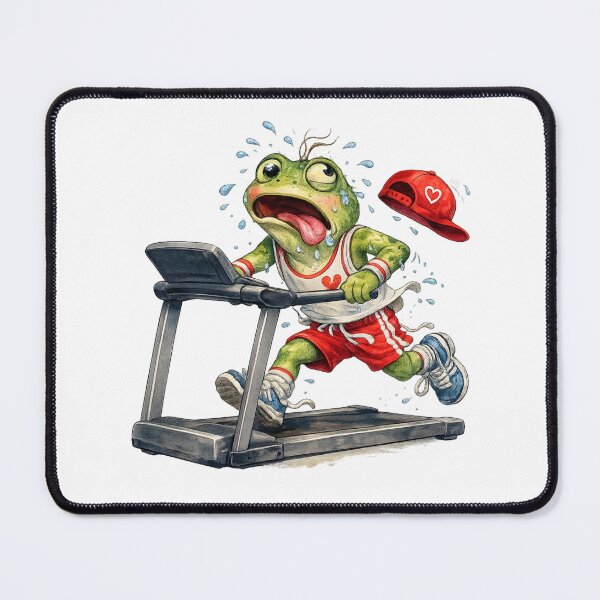Item preview, Funny Exhausted Frog Running on Treadmill Gym Workout Cartoon Watercolor Fitness Sticker designed and sold by Dinaelsherkawy.