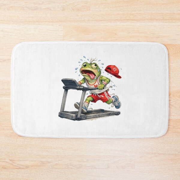 Item preview, Funny Exhausted Frog Running on Treadmill Gym Workout Cartoon Watercolor Fitness Sticker designed and sold by Dinaelsherkawy.