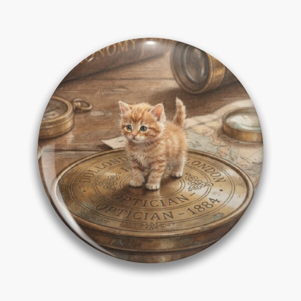 Item preview, Tiny Kitten on a Giant Vintage Brass Telescope Cap Miniature Illustration designed and sold by DuckOddity.