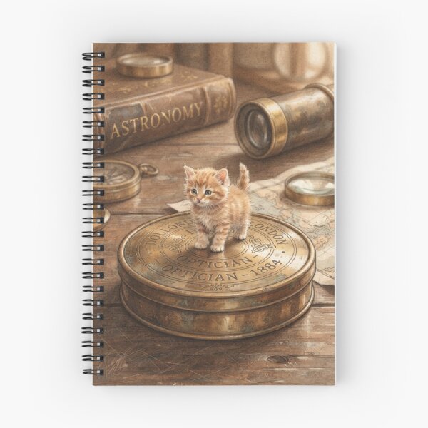 Item preview, Tiny Kitten on a Giant Vintage Brass Telescope Cap Miniature Illustration designed and sold by DuckOddity.