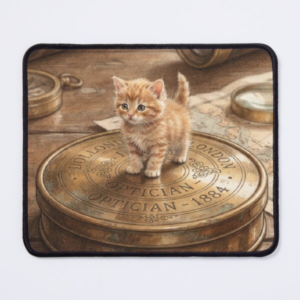Item preview, Tiny Kitten on a Giant Vintage Brass Telescope Cap Miniature Illustration designed and sold by DuckOddity.