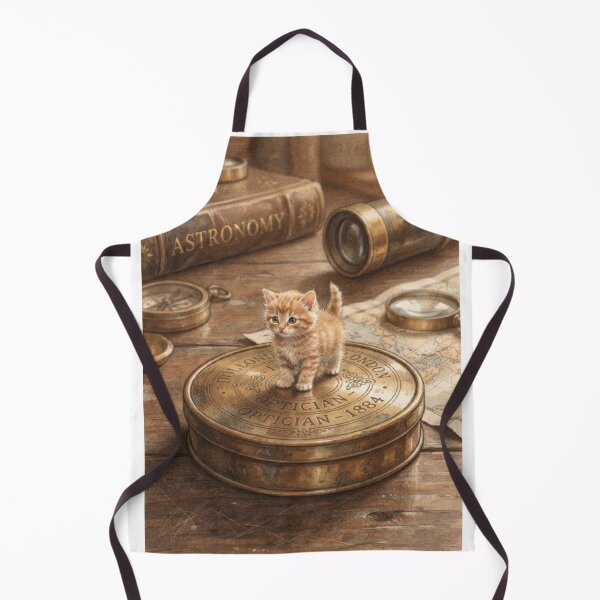 Item preview, Tiny Kitten on a Giant Vintage Brass Telescope Cap Miniature Illustration designed and sold by DuckOddity.