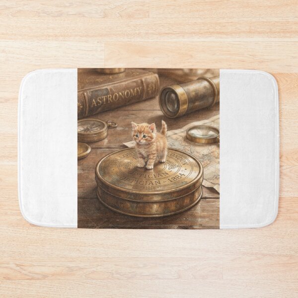 Item preview, Tiny Kitten on a Giant Vintage Brass Telescope Cap Miniature Illustration designed and sold by DuckOddity.