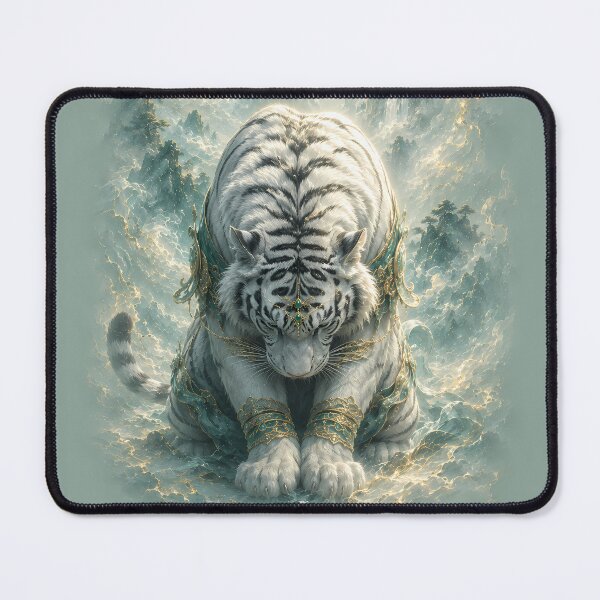 Item preview, Majestic Kneeling White Tiger | Fantasy Wildlife Art designed and sold by ManJiangHong.