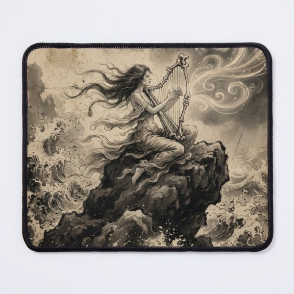 Item preview, The Siren's Bone-Harp Melody Sumi-e Ink Wash designed and sold by DuckOddity.