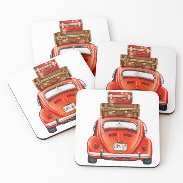 Item preview, Retro Orange Beetle Road Trip Let's Go Vintage Car designed and sold by A touch of creativity.