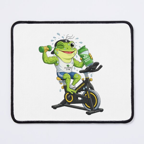 Item preview, Funny Gym Frog Cycling with Energy Drink and Dumbbell Cartoon Workout Design designed and sold by Dinaelsherkawy.