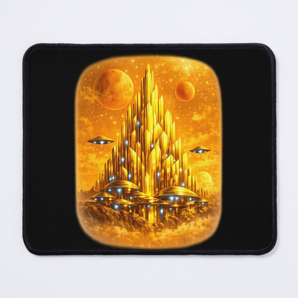 Item preview, Golden Alien City UFO Sci-Fi Space Art — Futuristic Planet Print designed and sold by ArtoryWorks.